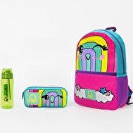 Resim United Colors Of Benetton Gökkuşağı Üçlü İlkokul Çantası Seti (Sırt Çantası-Çift Gözlü Kalem Kutusu-Matara Yeşil) 