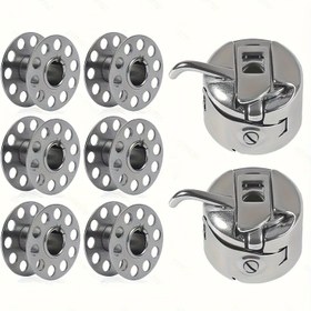 Resim Paslanmaz Çelik Bobin Kutuları Seti, Ev Dikiş Makineleri İçin Uygun, Geleneksel Pedal-Operasyonlu Makineler İçin Bir Bobin Kutusu Dahil, Üç Bobin ile Birlikte Gelir. 