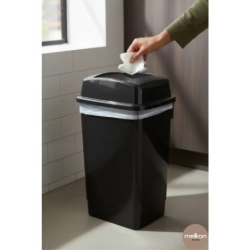 Resim PremiumPort Siyah 27 Litre Banyo Çöp Kovası Çift Taraf Kapaklı ve Şık Tasarım 