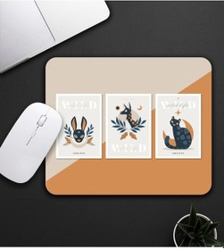 Resim Baskılı Kupa & Bej Ve Turuncu Renk Geyik Ve Kedi Motifli Mouse Pad 23x19cm Fare Altlığı Kaydırmaz Ta Mousepad 