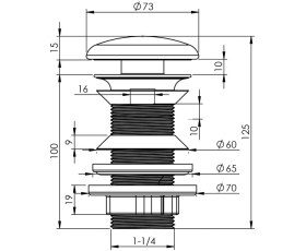 Resim Aqua Bagno Pop-Up Sifon, Beyaz Seramik Başlıklı , Taşma Deliksiz, (1 -1/4) 