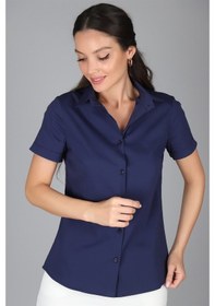 Resim Sweetness Kadın Lacivert Kısa Kollu Likralı Gömlek Lacivert 