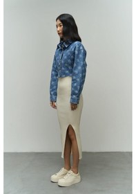 Resim Mai Studios Co. Darcey M Baskı Mavi Kısa Jean Ceket Mavi 