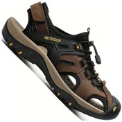 Resim Fochsia Erkekler Premium Deri Sandalet Dark Brown Eu 42 Kapalı Burun Balıkçı Stili Yazlık Flip Flop Ve Yürüyüş Ayakkabısı Esnek Kayış Kauçuk Taban Rahat Kumaş Astarlı Dark Brown 