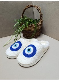 Resim Sisus Nazar Boncuklu Ev Terliği Beyaz 