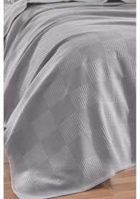 Resim Lastikli Çarşaflı Pike Takımı Çift Kişilik %100 Pamuk 4 Parça K.olivia Desenli Gri Weave Serisi Gri 