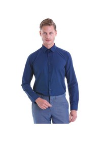 Resim Hatemoğlu Slim Fit Pamuklu Uzun Kollu Erkek Gömlek Lacivert 
