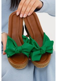 Resim Yeşil Fiyonk Dolgu Topuk Kadın Terliği Topuklu Terlik Yeşil 