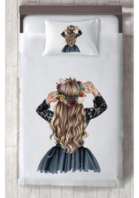 Resim Mekta Home Bebek Ve Çocuk Odası Uzun Saçlı Prenses Kız Desenli Yatak Örtüsü Renkli 