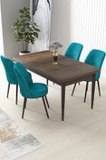 Resim Canisa Concept Nil Serisi 70x110 Sabit Mutfak Masası Takımı Barok Desen Masa 4 Turkuaz Sandalye 