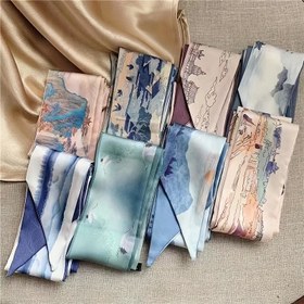 Resim Kadınlar için Ayarlanabilir Saç Aksesuarları Yumuşak Saten Kurdele Eşarp Vintage Saç Bandı Yay Bağcıklı 