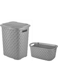 Resim Aslife 2'li Örgü Çamaşır Sepeti Seti Gri 52 Litre ve 29 Litre Kapasite ile Kullanışlı 
