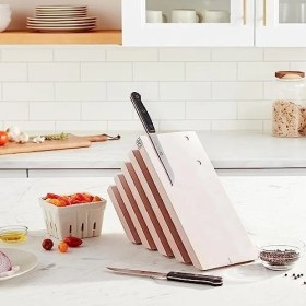 Resim Ecovibe Italyan Bıçak Bloğu, 10" x 10" x 16", Beyaz Renkli Kayın Ağacı 