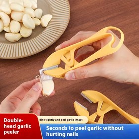 Resim Çok Amaçlı Çift Baş Sarımsak Soyucu - Ergonomik Saplı, Dayanıklı Plastikten El Yapımı Sarımsak Soyma Aleti, Elleri Zorlamadan Kolay Sarımsak Temizleme, Ev Mutfağı İçin Açık Bej Renk 