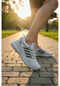 Resim Enoch Ortopedik Ultra Hafif Şeritli Fileli Çoraplı Sneaker Spor Ayakkabı Gri 