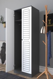 Resim Remaks Fuga 2 Kapaklı Elbise Dolabı - Antrasit Gövde Beyaz Kapak 