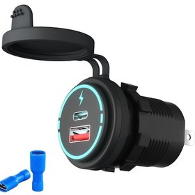 Resim Youtek 12v-24v Araç Şarj Cihazı, Usb Qc3.0 Ve Type-c Çıkışı, Ip66 Su Geçirmez, Delme Montajlı 2.9cm Delik Çapı 
