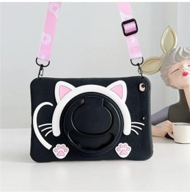 Resim Delixa Covpor Standlı Askılı Karakterli Kedi Çocuk Kılıfı - Siyah Siyah Apple IPad 10. Nesil 10.9" 2022 ile 