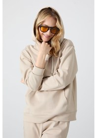 Resim Tommy Life Bej Kapüşonlu Kanguru Cep Oversize Lastik Paça Kadın Eşofman Takımı - 95288 Bej 