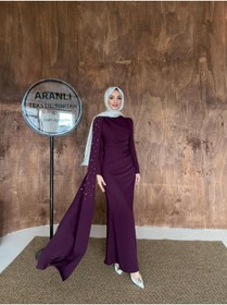 Resim hacer ayaydın Omuzu Pelerinli Çakma Taşlı Tesettür Adriana Abiye 