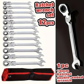 Resim 12 Parça Çift Etkili Cırcır Seti | 1 Adet 10mm Ayarlanabilir Anahtar - Araba, Bisiklet, Motosiklet, Yelkenli Tekne Bakımı ve Ev Kullanımı İçin Uygun, Arkadaşlar/Sevdikler/Aile için Sürpriz Hediye 