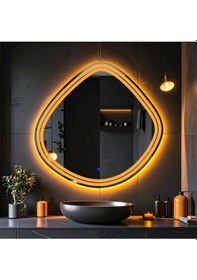 Resim Nomari Amber Led'li Lazer Kumlamalı Lavabo & Banyo Aynası Dokunmatik Sensörlü 60 X 60 Turuncu 