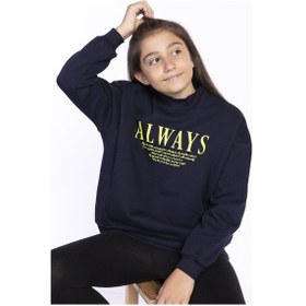 Resim Toontoy Kız Çocuk Baskılı Balıkçı Yaka Sweatshirt Lacivert 