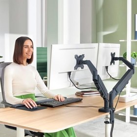 Resim Leitz Ergo Yerden Tasarruf Sağlayan, Bilgisayar ve Laptop için İkili Monitör Kolu, 65370089, Gri 