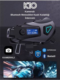 Resim K10 Dvr Kameralı İntercom Bluetooth Motosiklet Kask Kulaklığı Kameralı İntercom Kulaklık 
