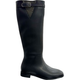 Resim Beyaz Park Moda Lisa Günlük Kadın Dizaltı Çizme Siyah Taşlı Siyah Taşlı 