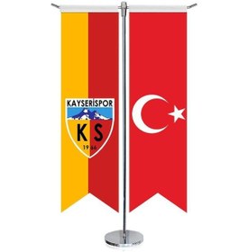 Resim Kayserispor -ks - 1966 Ve Türkiye - Kırlangıç - Saten T Direk 2li Masa Bayrağı 1 