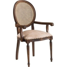 Resim Madalyon Kolçaklı Hazeranlı Ahşap Klasik Sandalye Ceviz 
