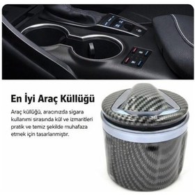 Resim Üniversal Porselen Yanmaz Koku Geçirmez Mavi Işıklı Lüx Oto Küllük Dumansız Kapaklı Silver Renk 