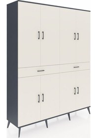 Resim Hyperion Gardrop 10 Raflı 2 Çekmeceli 8 Kapaklı 176x44x221 Antrasit-aytaşı Beyaz 