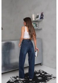 Resim Arkadan Tokalı Jeans Pantolon - 38 / Mavi Mavi 
