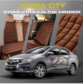 Resim Honda City Kahverengi Tay Tüyü Cepli & Terletmez Sırtlı Oto Koltuk Minder Seti - Koruma Kılıfı Ön & Arka Set 