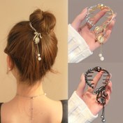 Resim Vintage Lüks Püskül At Kuyruğu Toka Klipsi, Sahte İnci Tasarımlı Rhinestone Metal Toka, Kadınlar İçin Saç Aksesuarları 