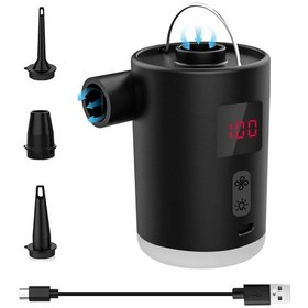 Resim Geeroyoo 3 Başlıklı Kablosuz Şişirme Pompası: Havuz Yatağı, Şişme Yatak Ve Yüzme Halkaları İçin Led Işıklı Taşınabilir Hava Kompresörü 