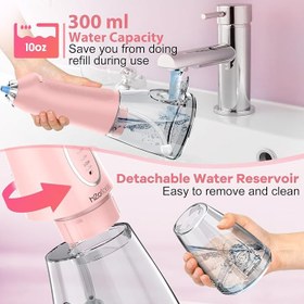 Resim H2ofloss Şarjlı Kablosuz Ağız Duşu, Hızlı ve Etkili Diş Arası Temizliği - 300 ml Su Hazneli, 5 Modlu, 6 Başlıklı, IPX7 Su Geçirmez, Diş Taşı Temizliği, Pembe 
