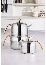 Resim Karaca Tres İndüksiyon Tabanlı 3lü Çaydanlık Takımı Gold 
