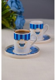 Resim Tabak Evi Porselen Butterfly Collection Altın Yaldızlı Kahve Fincanı 85cc Mavi 2 Li Çok Renkli 