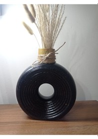 Resim Siyah Renk Orta Boy Yuvarlak Vazo Siyah - Gold 