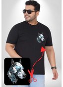 Resim Robot Cyborg Köpek Doberman Siyah Büyük Beden Kadın Basic Minimal Baskılı Tişört Siyah 