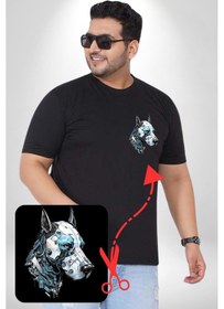 Resim Robot Cyborg Köpek Doberman Siyah Büyük Beden Kadın Basic Minimal Baskılı Tişört Siyah 