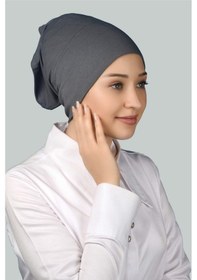 Resim Altobeh Hazır Pratik Geçmeli Uzun Boru Tesettür Bonesi - Füme 