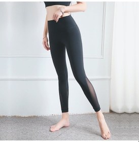 Resim Çift Taraflı Brokar Spor Pantolon Örgü Dikiş Yüksek Bel Yoga Tayt Siyah SiYAH 