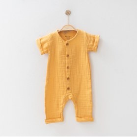 Resim CFR Kids Bilge Bebek Çift Kat Soft Dokuma Organik Pamuk Yazlık Kısa Kollu Müslin Tulum 