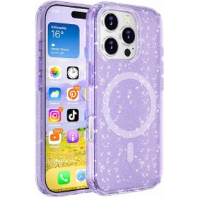 Resim İphone Uyumlu 16 Pro Uyumlu Kılıf Magsafe Şarj Özellikli Parlayan Simli Saydam Renkli Zore Allstar Ka Mor 