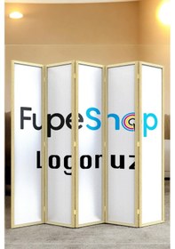 Resim Doğal Ahşap Kişiye Özel Logo 5 Kanat Paravan Seperatör Oda Bölme Fp-224132 