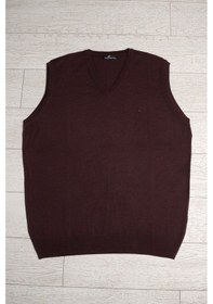 Resim Woolen World V Yaka Battal Büyük Boy Yünlü Kolsuz Triko Süveter Bordo 
